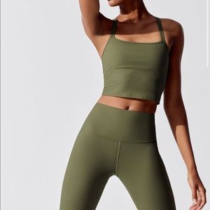 Carbon 38 Ribbed Cami Bra in Army Green